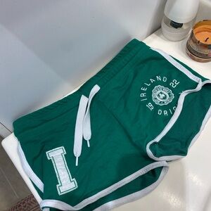 Green Athletic Shorts with Ireland Print
